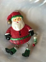 Estate Resin Santa Claus w Dangling Green Boots Christmas Holiday Pin Brooch – - £8.87 GBP