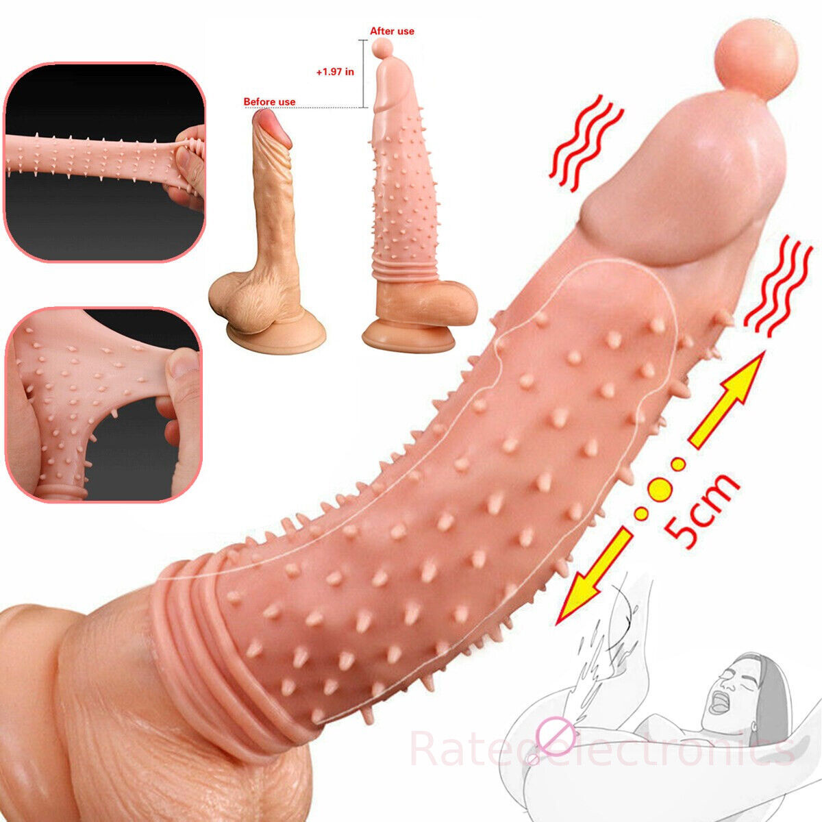 Vibrating Penis Ring Sleeve Condom Dragon Cock Vibrator Couple Sex Toys ... - $8.60