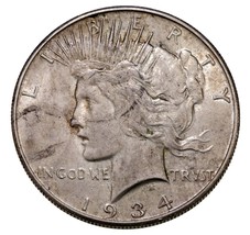 1934-S $1 Silver Peace Dollar in About Uncirculated AU Condition, Nice L... - $494.99