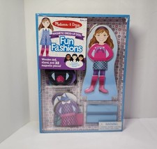 Melissa And Doug Fun Fashions Magnetic Dress-Up Doll stand Wooden Clothes Girl - £11.43 GBP