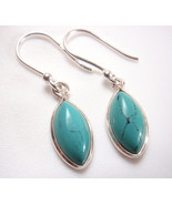 Small Turquoise Marquise 925 Sterling Silver Dangle Earrings 10u - £9.39 GBP