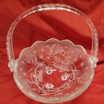 Mikasa “Silent Night&quot; Glass Bowl w Handle Christmas Santa Sleigh Reindeer Dish - £13.21 GBP