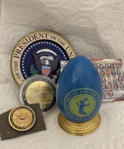 5 Obama = White House 2013 Blue Easter Egg + Challenge Coin 2009 Pin 2 Magnet - £27.30 GBP