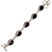 Mid Night Black Onyx Pear Gemstone 925 Silver Overlay Handmade Designer Bracelet - £11.92 GBP