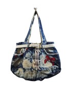 Vintage Handmade Crafted Basic Editions Blue Jean Purse Bag With White S... - $31.69