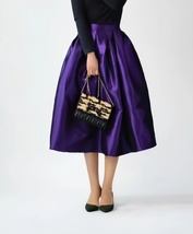 PURPLE A-line Pleated Taffeta Skirt Outfit Women Plus Size Puffy Midi Skirt  image 2