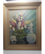1957 Edna Crahal 1957 oil painting still life flower vase perfume bottle... - £68.61 GBP