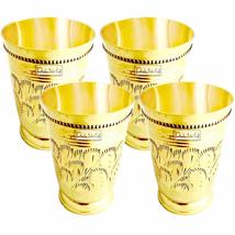Prisha India Craft Pure Brass Mughlai Style Embossed Design Lassi Glass Tumbler  - £50.91 GBP