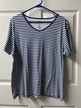 Croft &amp; Barrow Short Sleeved T shirt Womens Plus Size 1X Cotton Blue Stripe - $10.77