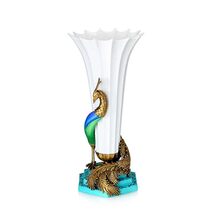 Porcelain and Brass Peacock Accent Flared Vase, Luxury Decorative Flower... - $23,793.24 CAD
