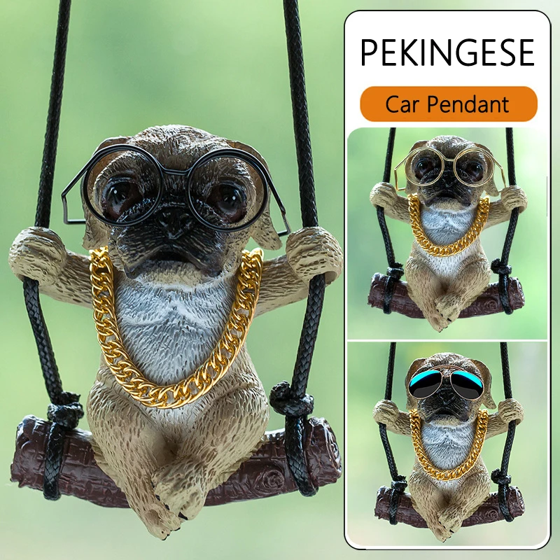 Resin Cute Sunglasses Dog Anime Car Accessory Swing Pug Pendants Auto Rearview - £12.35 GBP+