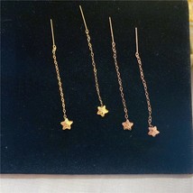 Pure Yellow Gold Earrings Women AU750 Gold Star Long Dangle Earrings - £60.08 GBP