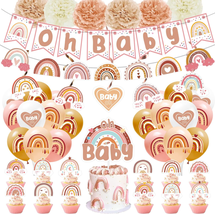 Boho Rainbow Baby Shower Decorations, Rainbow Oh Baby Banner Cake Toppers Paper - £24.88 GBP