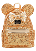 Loungefly x Disney Minnie Mouse Gold Sequin Mini Backpack - £117.96 GBP