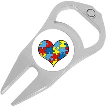 Puzzle Heart Autism Golf Ball Marker Divot Repair Tool Bottle Opener - £9.31 GBP
