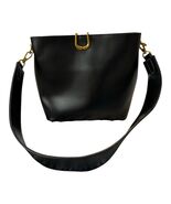 Sleek Black Faux Leather Shoulder Bag with Sculpted Fold-Down Gold Closure Y2K - $25.20