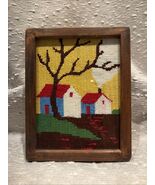 Vintage Needlepoint Country Home Beautiful Work Wooden Picture Frame - $514.52 MXN