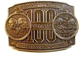 Commemorative 100 Years Telephone Industry Silver Tone Belt Buckle - $24.74