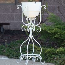 Zaer Ltd. Curvy Metal Potted Plant Stand (Antique White) - £99.87 GBP