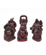 SET OF 6 HAPPY BUDDHA STATUES 2&quot; Red Color Resin Hotei Fat Laughing Feng... - $6.26