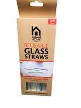 Natural Home 4 Pack Reausable Glass Straws:W/Cleaning Brush/Diswasher Safe - £7.01 GBP