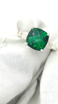 Naturale 5Ct Cuscino Taglio Verde Smeraldo Anello 925 Argento Anniversario - £55.97 GBP