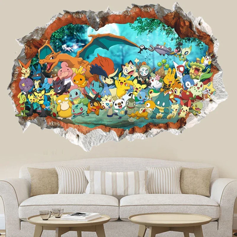 Re pikachu 3d wall sticker pvc wallpaper for kids room bedroom living room kindergarten thumb200