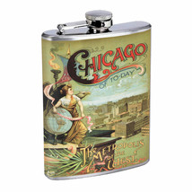 World&#39;s Fair Chicago Poster D6 Flask 8oz Stainless Steel Hip Drinking Whiskey - $14.80