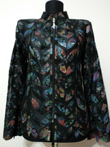 Plus Size Flower Pattern Black Leather Jacket Woman Coat Zipper Short Li... - $180.00