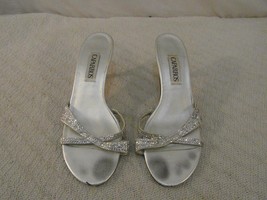 CAPARROS SILVER 3&quot; OPEN TOE WOMEN&#39;S sz8B HIGH HEELED DRESS SHOES NM34077 - £15.51 GBP