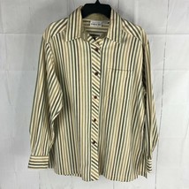 Brownstone Studio New York Women&#39;s Large Striped Shirt Neutral Cotton Cream - £13.46 GBP