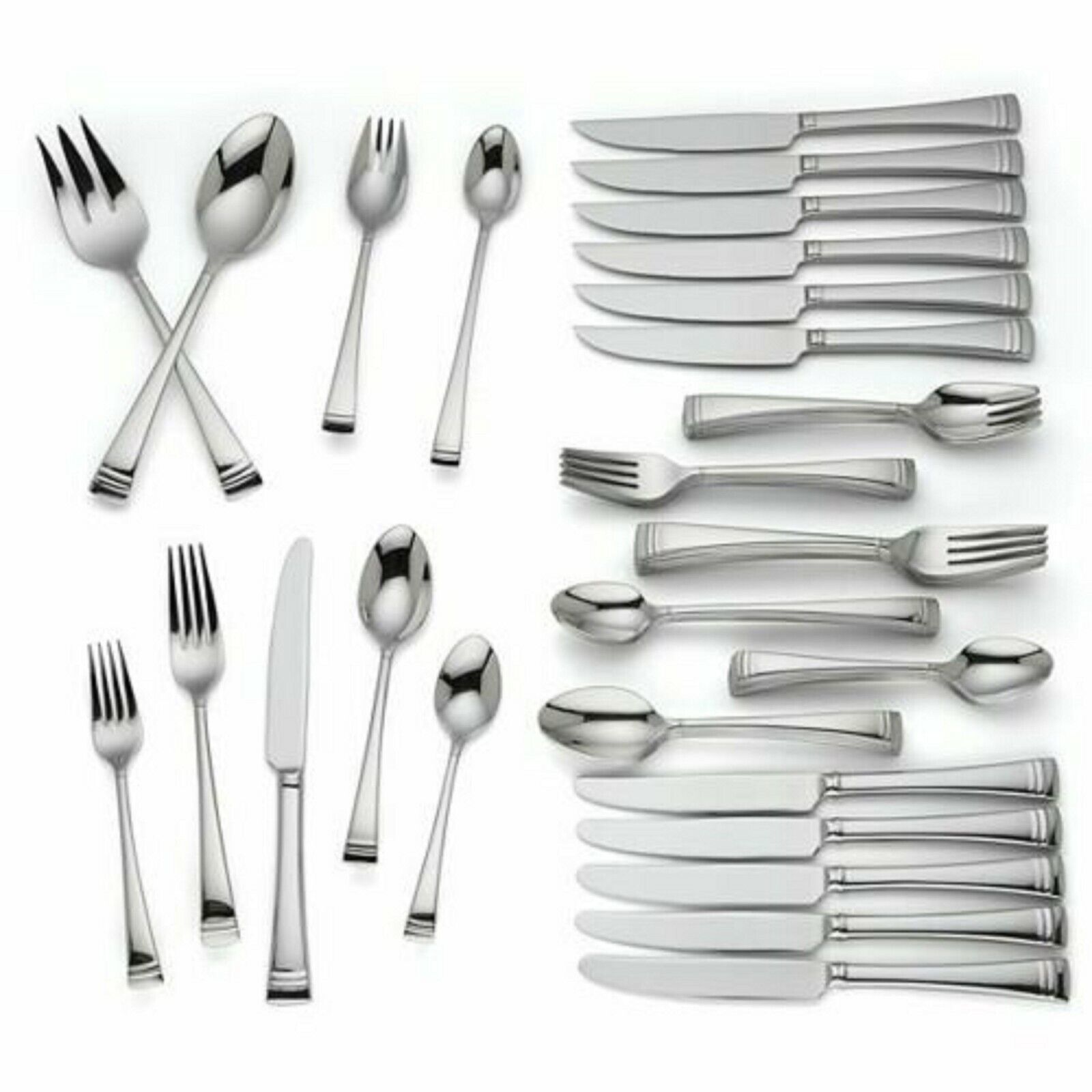 Lenox Urbane 50 Piece Flatware Set 18/10 Stainless Service for 6 Banded End New - $159.00