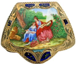 Antique Silver Enamel Hand Painted Italian Compact Marked 800 Music Art - $399.99