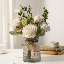 Artificial Flowers With Vase, Silk Roses Artificial Flowers In Vase, Faux Flower - £27.14 GBP