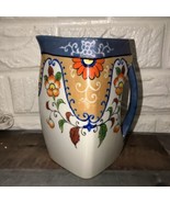 Vintage Ceramic Japan Floral Luster Ware Hand Painted Square 6” Pitcher - $400.25 MXN