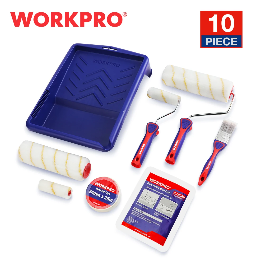 WORKPRO 10PC Multifunction Wall Painting Roller Kit Accessories Decorate Brush S - £88.56 GBP