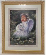 Angel &amp; Kitty - Original Print by Dallas Woodcraft 22&quot;H x 18&quot;W Gold Frame - $82.77 CAD