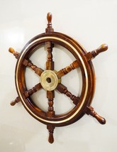 Antique Wooden Maritime Decor 30&quot; Captains Ship wheel Wall Hanging Home ... - £83.89 GBP