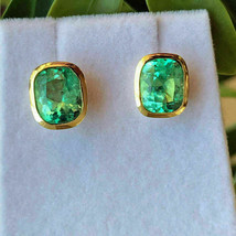 2Ct Green Simulated Emerald Solitaire Stud Earrings 18k Yellow Gold Plated - £49.69 GBP