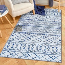 3X5 Blue Boho Area Rug For Living Room, Moroccan Washable Kitchen Rugs N... - £57.84 GBP