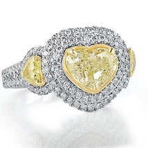 GIA Certified 3.60 Ct Light Yellow Heart Shaped Diamond Engagement Ring 18k Gold - £7,777.28 GBP
