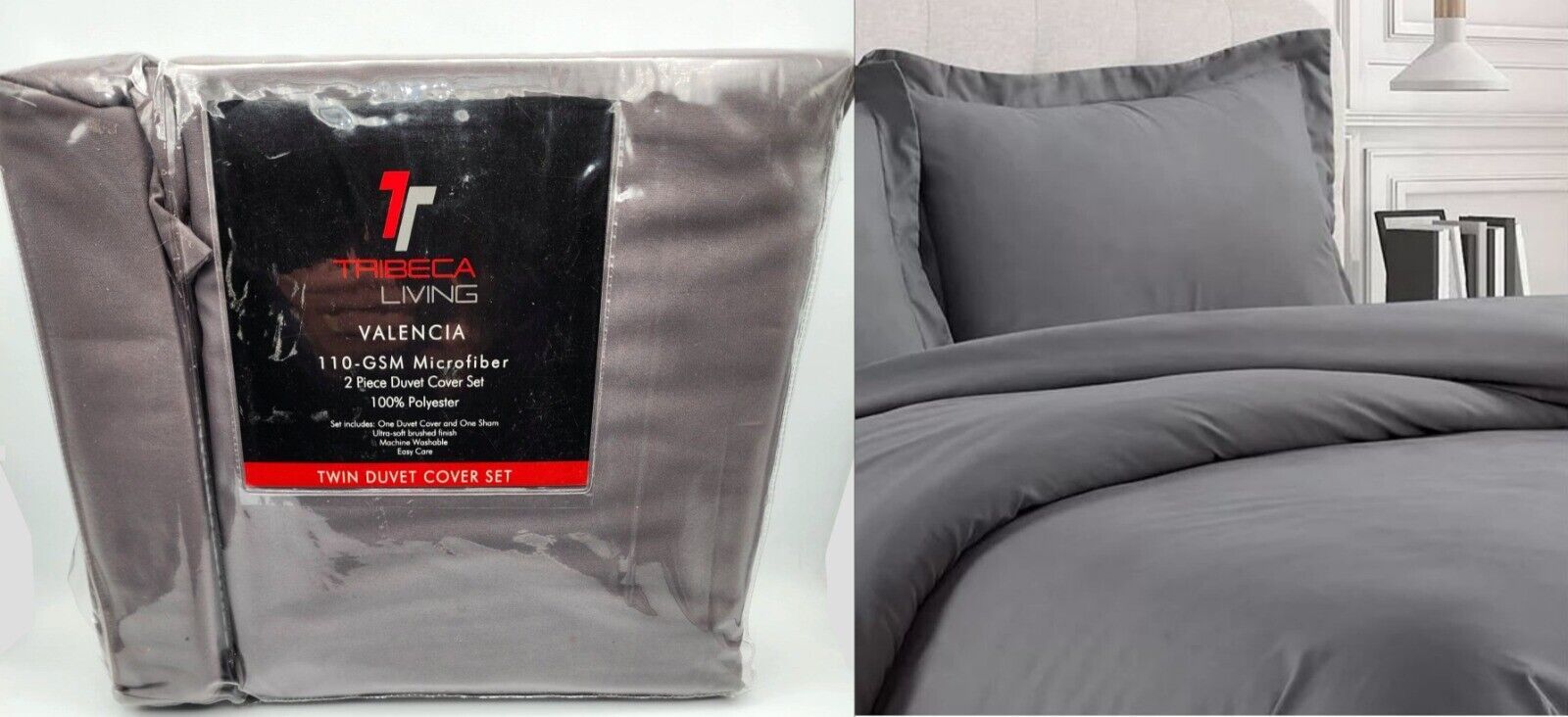 $70 Tribeca Living Valencia Duvet Cover Set GRAY Twin Sham &amp; Comforter I... - $24.16