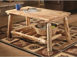 Wood Farmhouse Coffee Table Rustic Cabin Log Living Room Natural Pine Weathered - £183.35 GBP