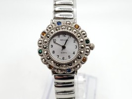 Revlon Quartz Watch Womens New Battery Silver Dial Gem Accent Bezel Silver Tone - £23.18 GBP