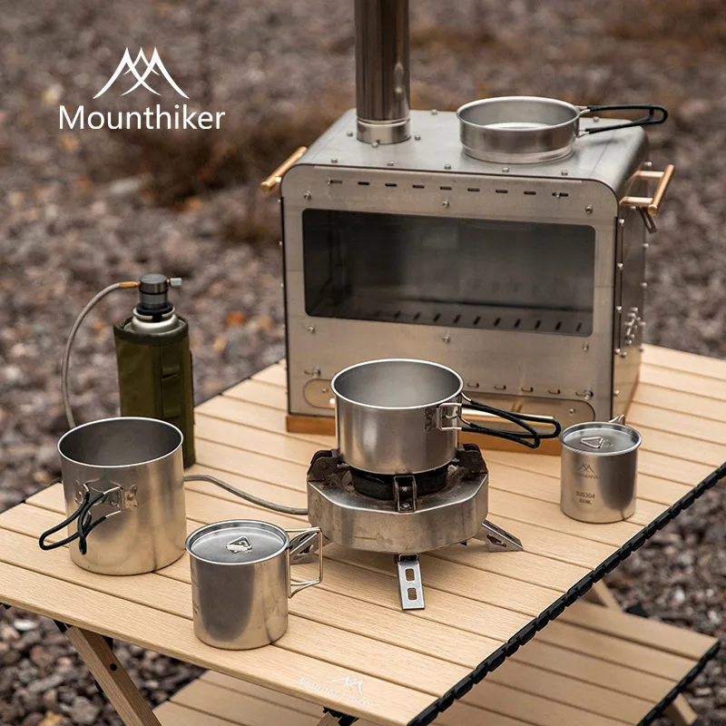 Mounthiker 5pcs/set Ultra Light Stainless Steel Outdoor Picnic Pot Kit Portable - £57.75 GBP