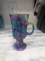 Handmade Tye Dye Glass Pedestal Mug, Marbled Water Design, 8 oz Mug, Uni... - £6.31 GBP