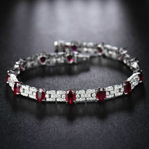 14K White Gold Finish 9CT Oval Cut Stunning Red Ruby &amp; White Diamond Bracelet - £154.80 GBP