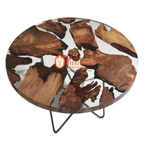 Acacia Wood Round Coffee Table Clear Resin River Epoxy Table Handmade Furniture - £178.05 GBP+