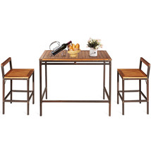 3 PCS Patio Rattan Wicker Bar Dining Furniture Set wood Table Chair Outdoor - £249.34 GBP