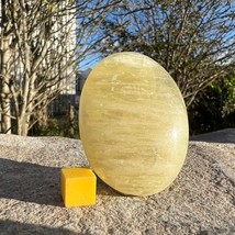 Lemon calcite palm worry stone crystal, yellow polished stone for calming and - £27.40 GBP